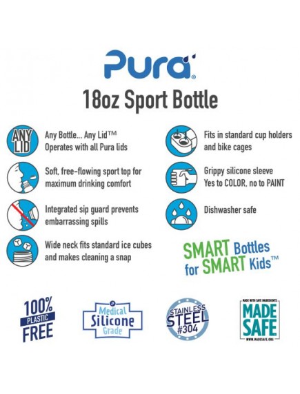 Pura Kiki Sports Top Steel Water Bottle 18oz/550ml Green Sleeve Flip Lid