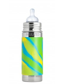 Pura Kiki 9 Oz / 260 Ml Stainless Steel Insulated Infant Bottle With Silicone Medium-Flow Nipple & Sleeve, Aqua Swirl By Montyybucks Inc.
