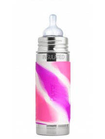 Pura Kiki 9 Oz / 260 Ml Stainless Steel Insulated Infant Bottle With Silicone Medium-Flow Nipple & Sleeve, Pink Swirl By Montyybucks Inc.