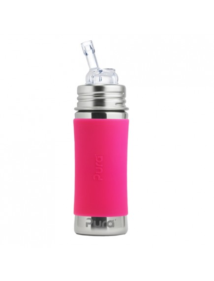 Pura Kiki 11oz Pink Sleeve Straw Stainless Steel Bottle By Montyybucks Inc.