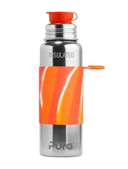Pura Kiki 22oz / 650 ml Orange Swirl Sleeve Vacuum Insulated Stainless Steel Sports Bottle