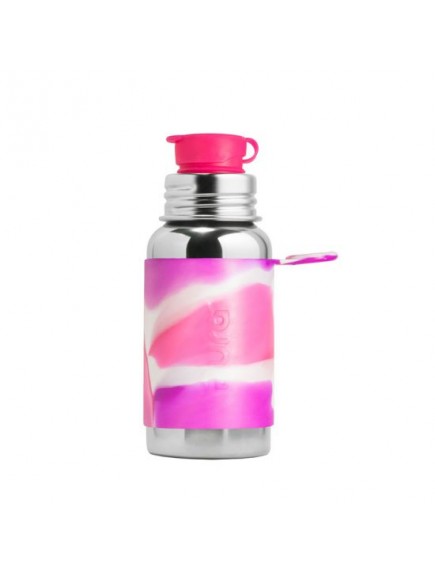 Pura Kiki Pink Swirl 18 Oz/550 ml Stainless Steel Water Bottle with Silicone Sport Flip Cap and Sleeve 